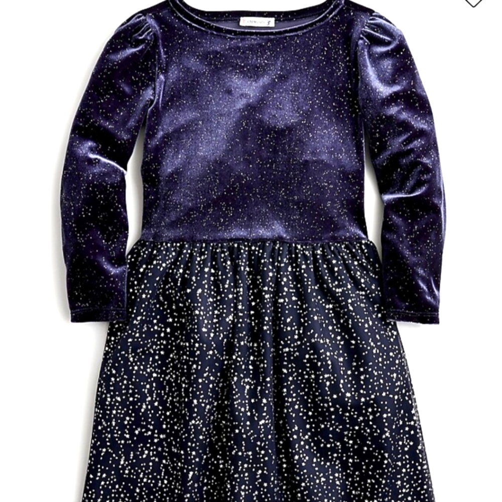 JCrew Crewcuts Navy Blue Velvet and Tulle Dress with Sparkles Size Small